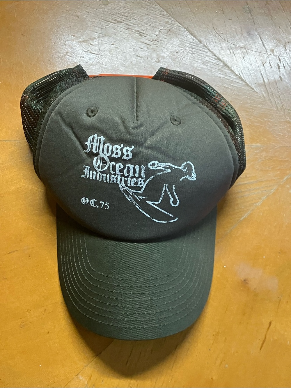 Vintage Moss Ocean Industries Y2K Skate Boarder Orange Mesh Trucker Hat